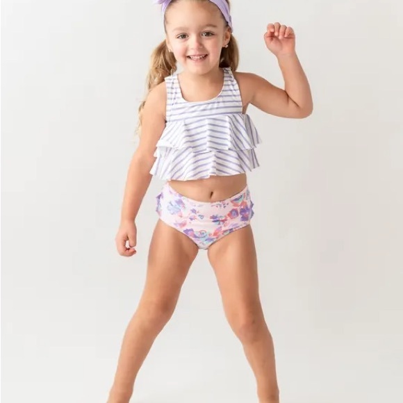 Ruffle Butts Other - Ruffle Butts Striped and Floral Kids Bikini - Purple and White Size 18-24 Months